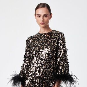 New Year Eve Holiday Elegant Black and Gold Sequin Party Dress
